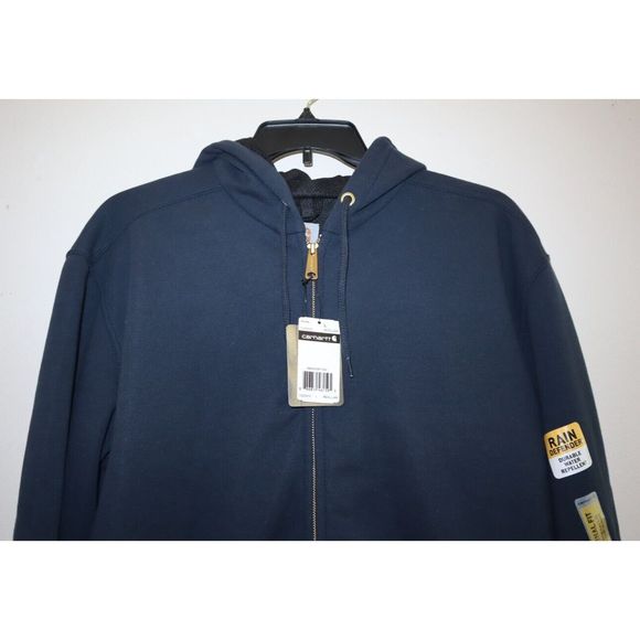 Carhartt Men's Sz L Dark Blue Rain Defender Thermal Lined Hooded Sweatshirt $200 - Picture 5 of 13